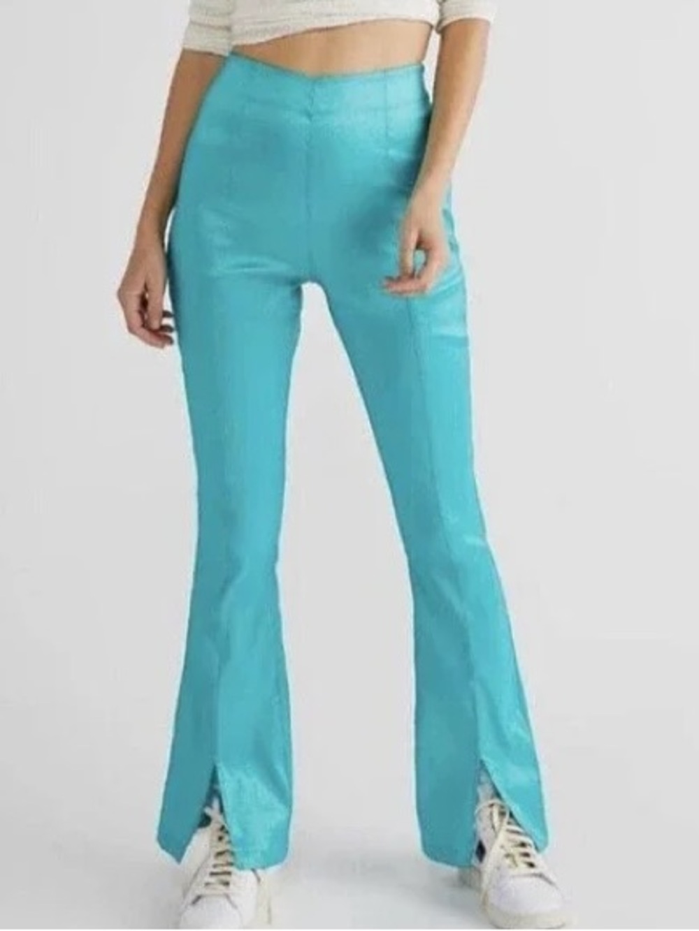 NWT Hosbjerg Elora Pants Turquoise Blue Metallic Split Hem Sz XL
